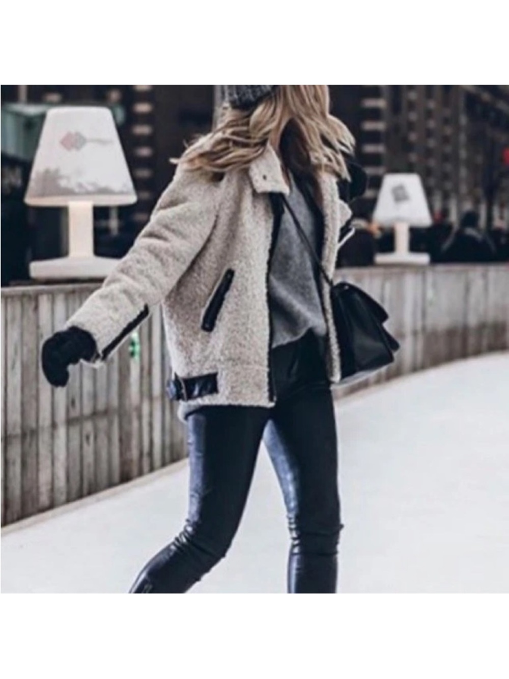 ZARA Shearling Faux Fur Teddy Aviator Moto Jacket Coat High Collar LIKE NEW - Picture 12 of 16